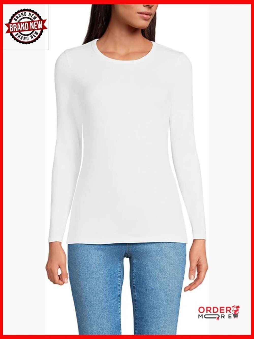 Long Sleeve Cotton Crew Neck T-Shirt Classic Fit Layering Tee